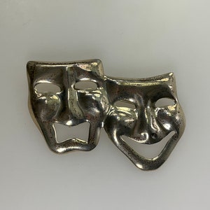 Vintage Pin Brooch Sterling Silver 925 Theatre Comedy Tragedy Masks Design Needs Cleaned Used