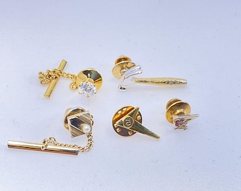 Vintage Lot Of 5 Gold Toned Tie Tacks Used