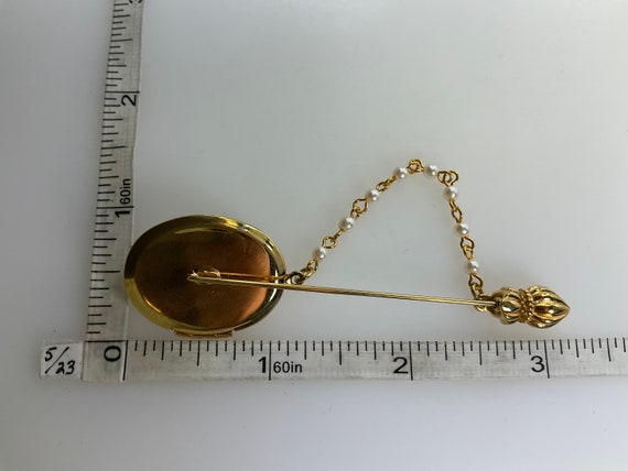 Vintage Stick Pin Brooch Gold Toned Oval Locket W… - image 3