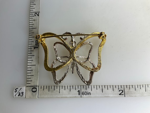 Vintage Pin Brooch Silver Gold Toned Butterfly Us… - image 2