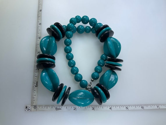 Vintage 24” Necklace With Black Blue Plastic Bead… - image 2