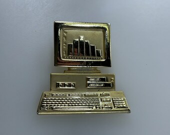 Vintage Pin Brooch Gold Toned Computer Used