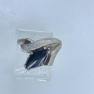 Vintage Ring Size 5 Sterling Silver 925 Tested Floral With Marquis Black Onyx Needs Cleaned Used