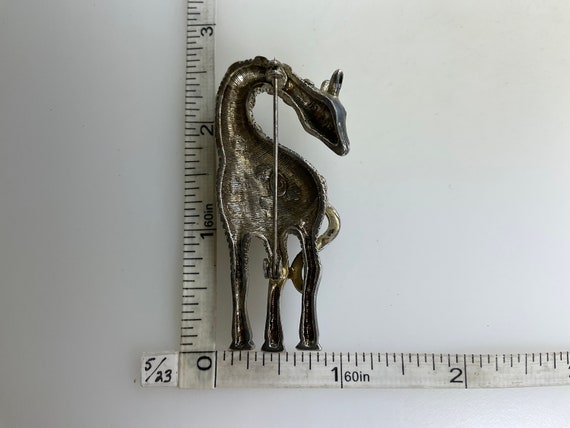 Vintage Pin Brooch Silver Toned Round Giraffe Wit… - image 2