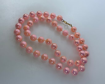 Vintage 18” Necklace With Iridescent Pink Beads Shows Wear Used