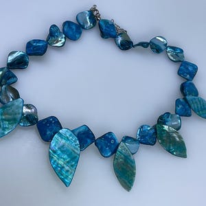 Vintage 17”-20” Necklace With Blue Shell Beads Used