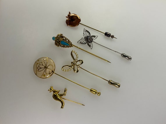 Vintage Lot Of 6 Stick Pins Assorted Designs As Is Used