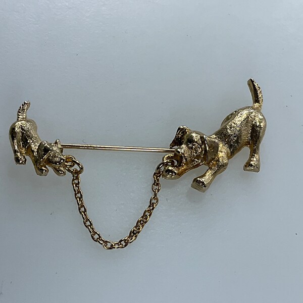 Vintage Avon Stick Pin Brooch Gold Toned Dog And Puppy Used