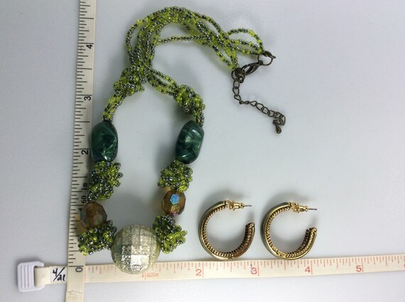 Vintage 15"-17" Necklace Hoop Earrings Set Gold T… - image 2
