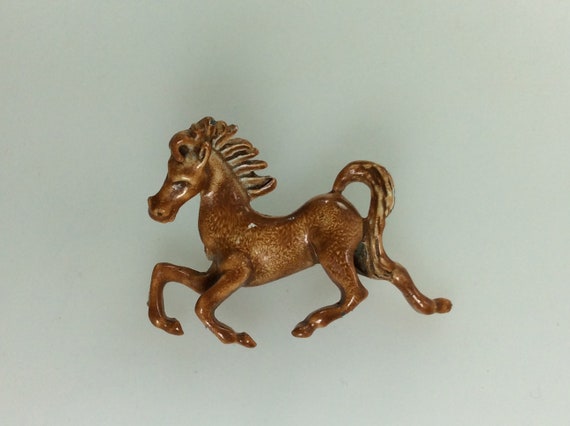 Vintage Pin Brooch Colt Horse Design Brown Enamel… - image 1