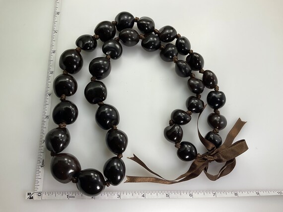 Vintage 34” Necklace With Brown Heart Beads On Br… - image 2
