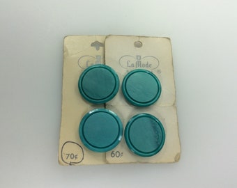 Vintage La Mode Lot Of 4 Buttons Round Teal Old Stock