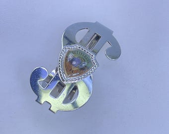 Vintage Money Clip Silver Toned Dollar Sign With Souvenir Shield Gettysburg Pa Used