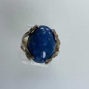 Vintage Ring Size 8 Sterling Silver 925 Gold Washed With Oval Lapis Needs Cleaned Used
