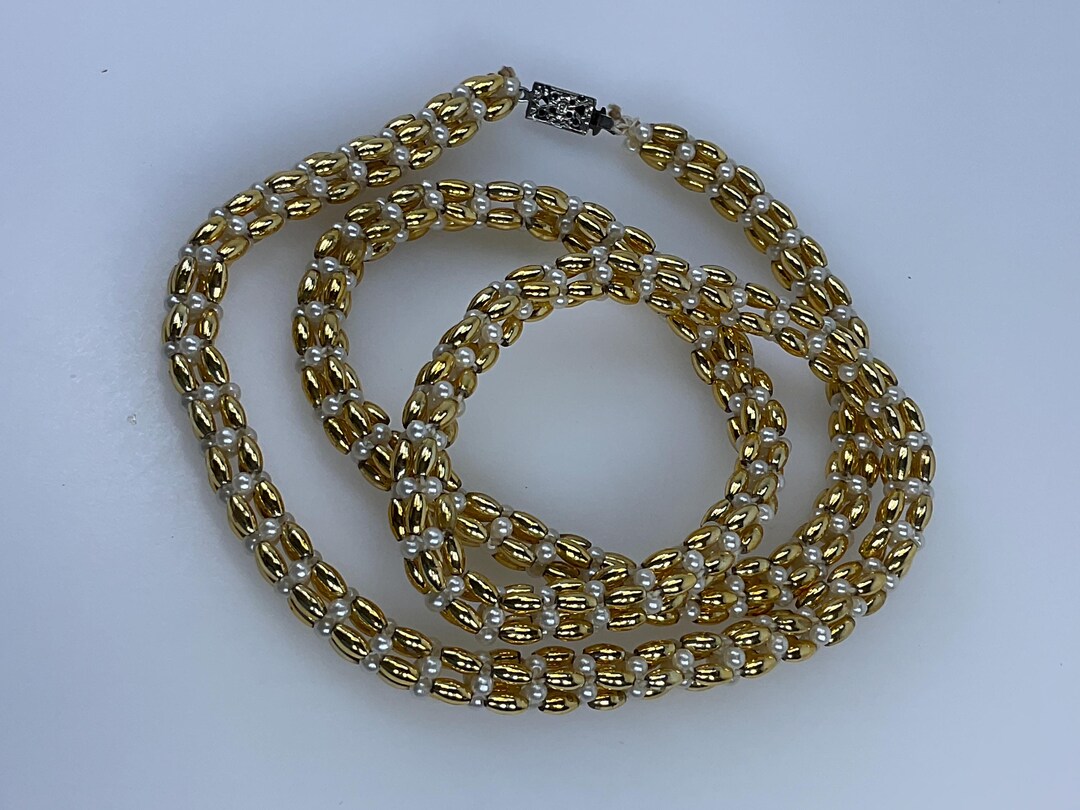 Vintage 26” Necklace With Gold Toned and White Faux Pearl Beads Used - Etsy