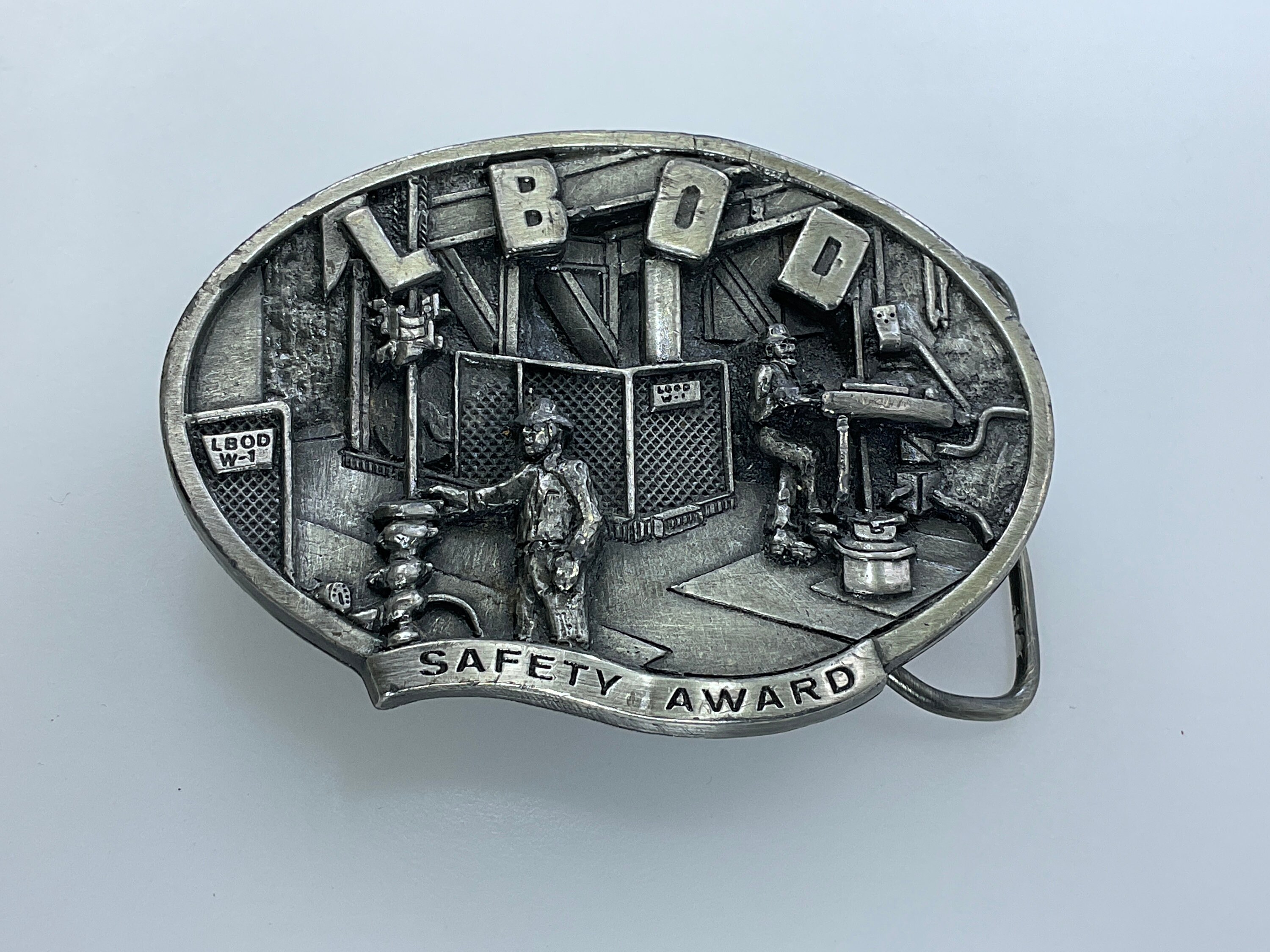 Vintage Belt Buckle Pewter Oval LBOD Safety Award Long Beach 