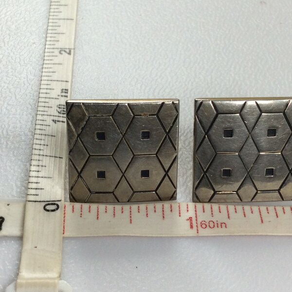 Vintage Swank Silver Toned Cuff Links Honeycomb Design Used