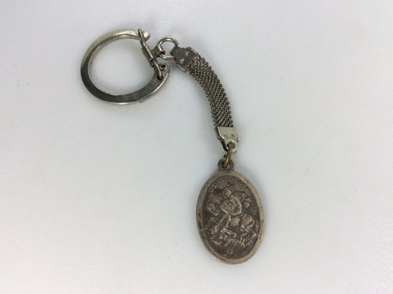 Vintage Keychain Silver Toned With St George And … - image 1