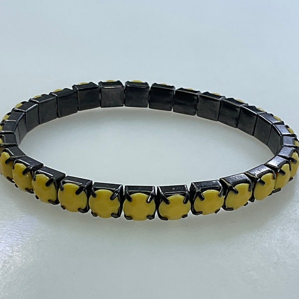 Vintage 7” Bracelet Oxidized Stretch With Yellow Rhinestones Used