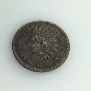 1865 US One Cent Indian Head Coin Money Used