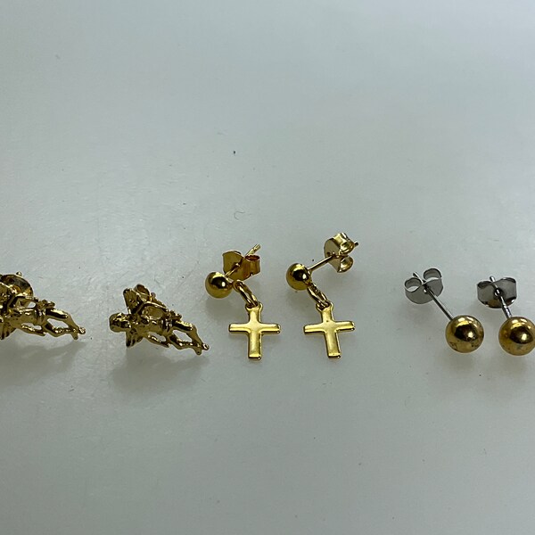 Vintage Lot 3 Pair Stud Earrings Assorted Designs As Is Used