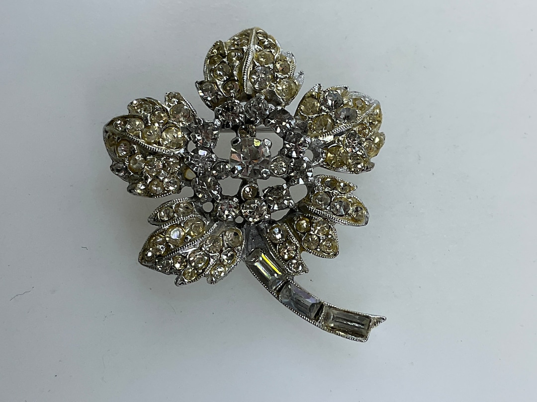 Vintage Castlemark Pin Brooch Silver Toned Flower With Clear Etsy