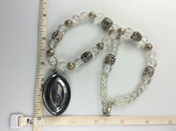 Vintage 16" Necklace Silver Toned With Marquis Cl… - image 2