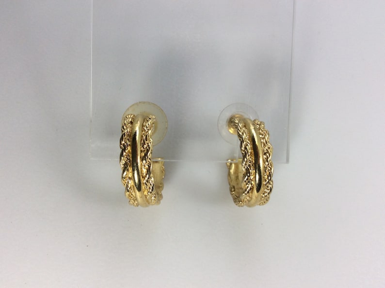 Vintage Post Hoop Earrings Gold Toned With Textured Twist Design Used