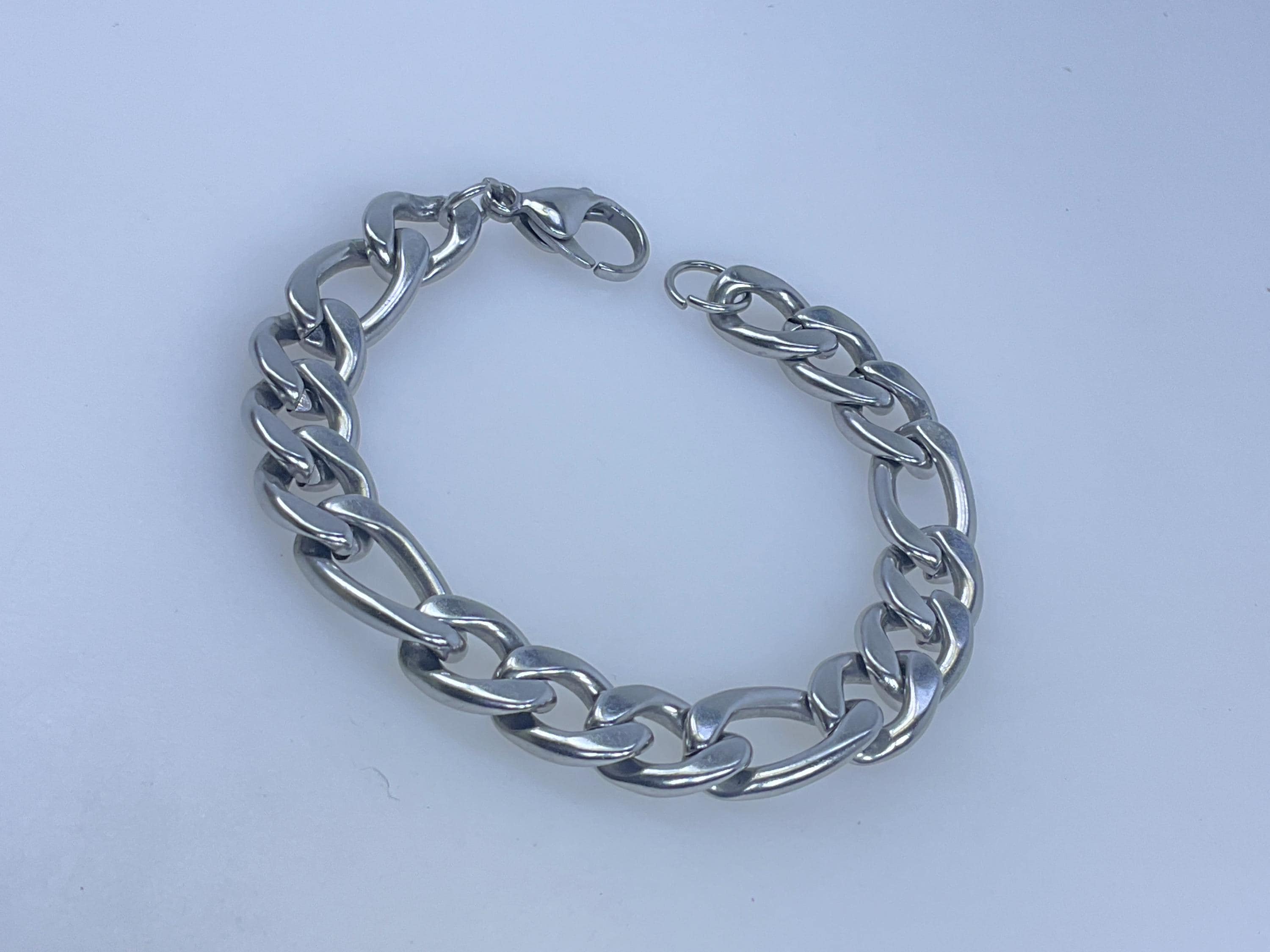 Vintage 8.25” Bracelet Silver Toned Figaro Chain Used - Etsy