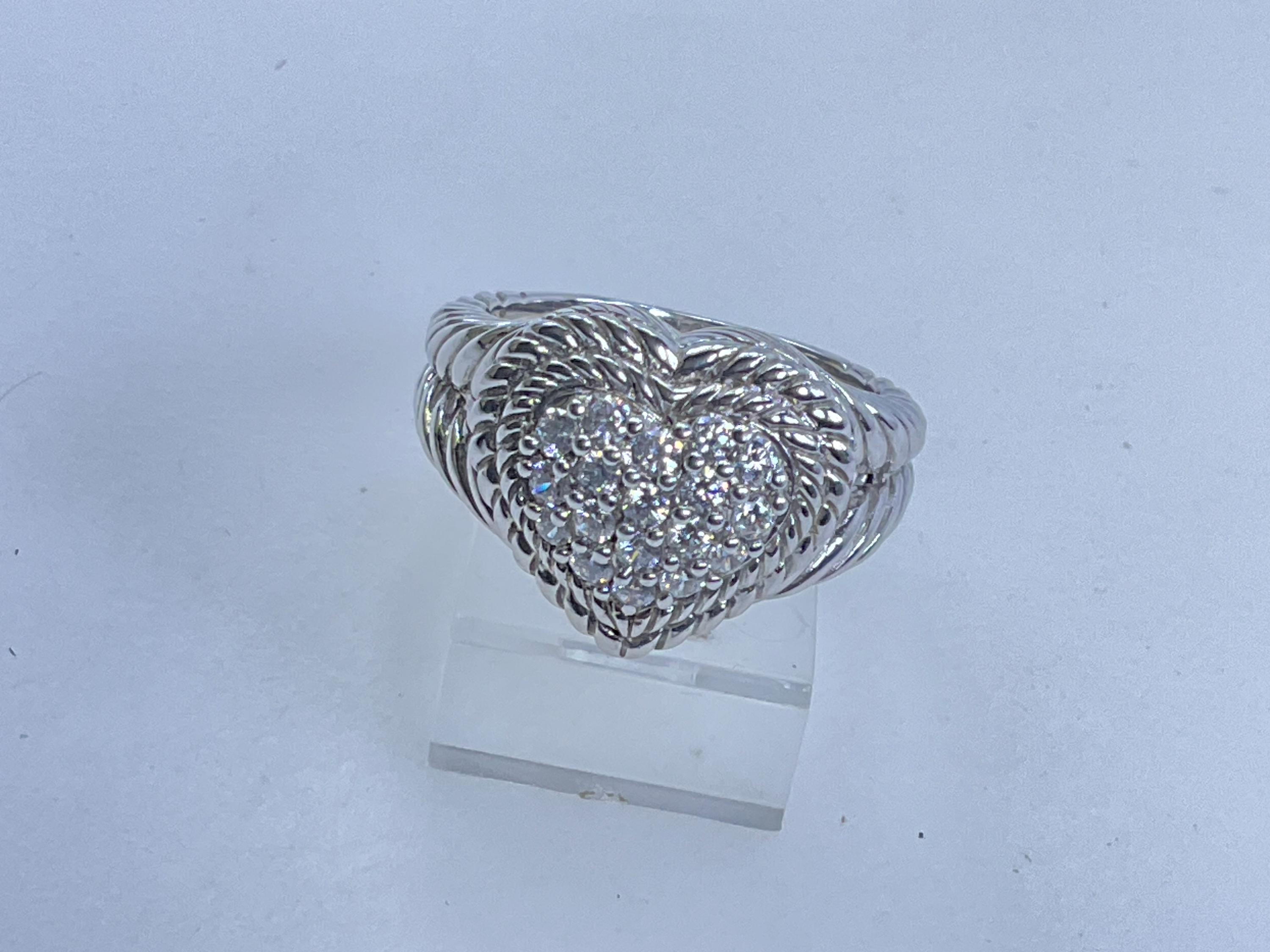 Vintage Judith Ripka Ring Size 8.25 Sterling Silver 925 With Heart And Clear Stones Used