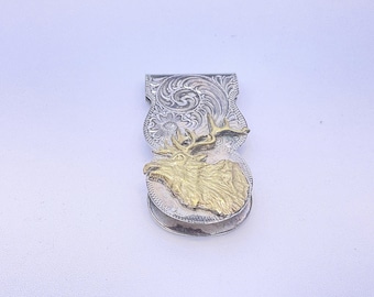 Vintage Silver Gold Toned Money Clip With Deer Used