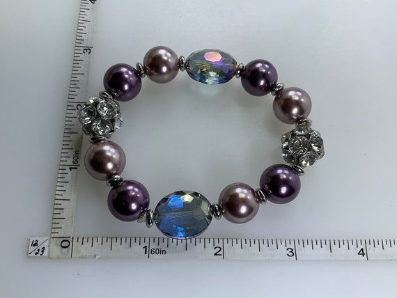 Vintage 7” Bracelet Stretchy With Silver Toned Pu… - image 2