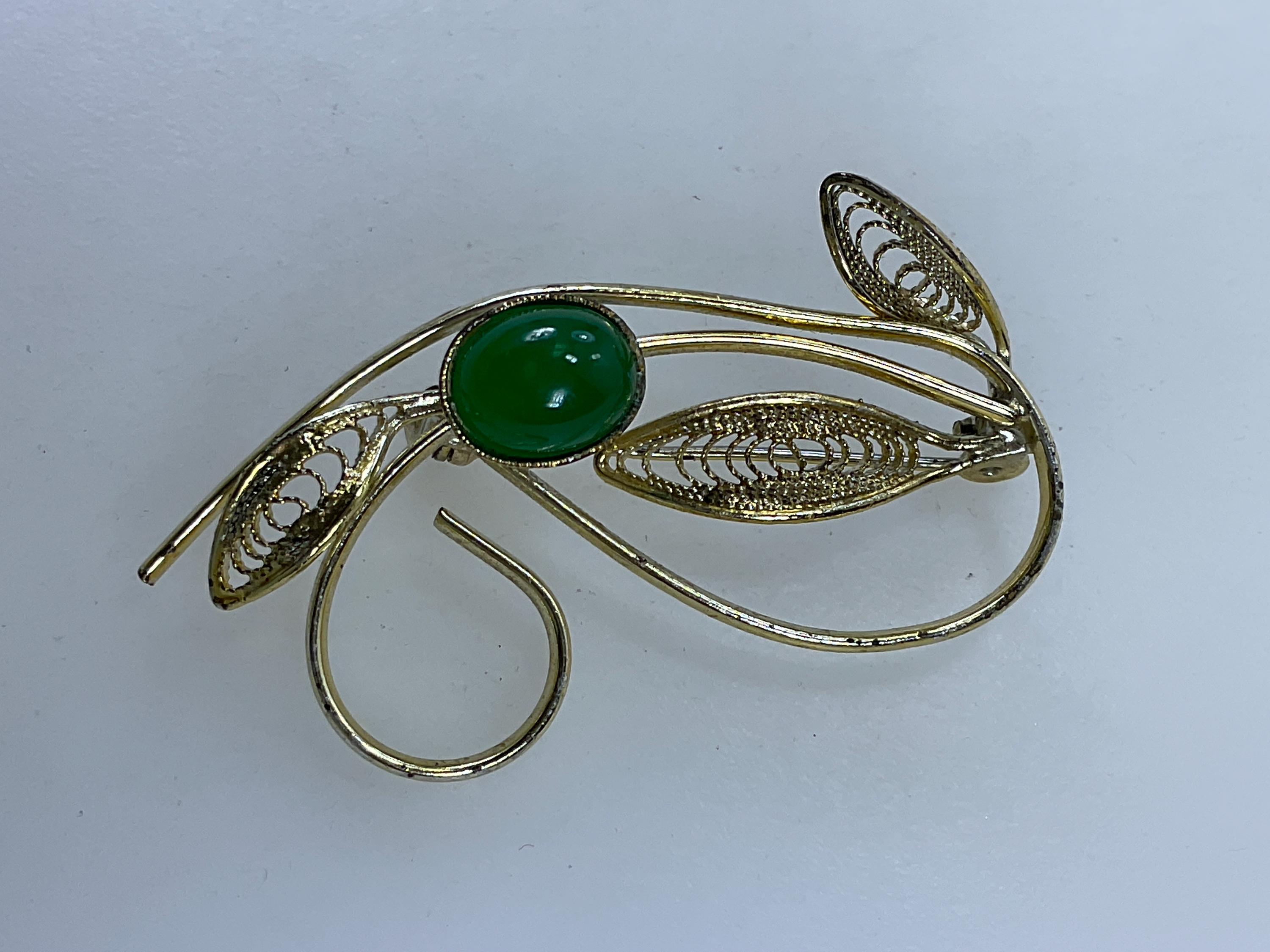 Gold Filigree Brooch With Green Stones - Etsy