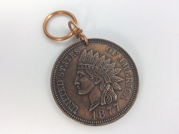 Vintage Keychain Copper Toned Replica 1877 One Ce… - image 1