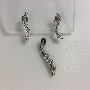 Vintage Pendant Post Earrings Set Sterling Silver 925 Curved Line With stones Needs Cleaned Used