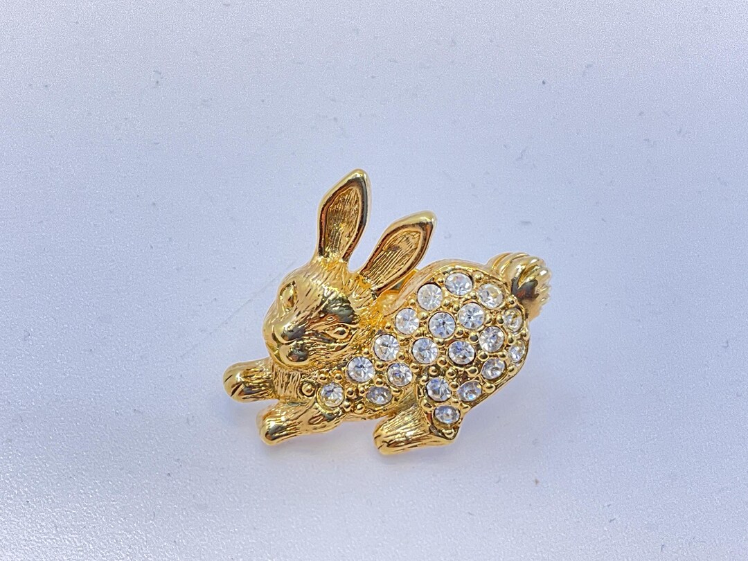 Vintage Gold Toned Pin Rabbit With Clear Stones Used - Etsy