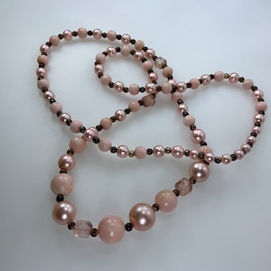 Vintage 32” Necklace Gold Toned And Pink Plastic Beads Shows Wear Used