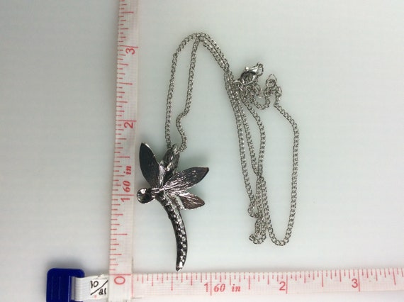 Vintage 18"-20" Necklace Silver Toned Dragonfly D… - image 2