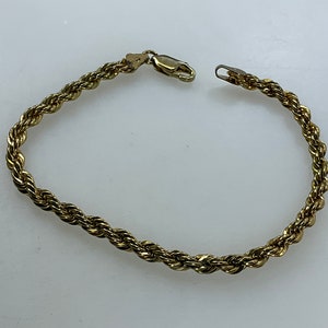 Vintage 7.25” Bracelet Sterling Silver 925 Gold Washed Twist Rope Chain Used