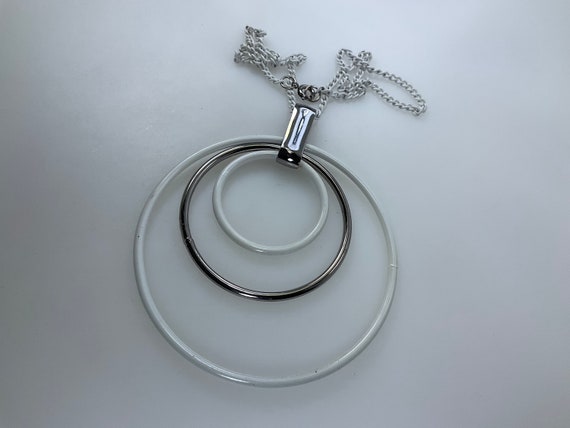 Vintage 16” Necklace Silver Toned And White Ename… - image 1