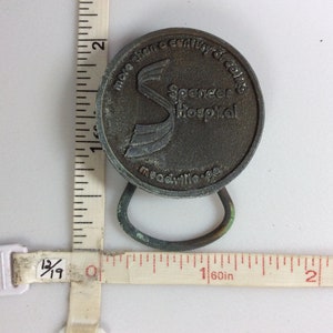 Vintage Old Keychain Brass Round Spencer Hospital Meadville Pa Some Corrosion Used