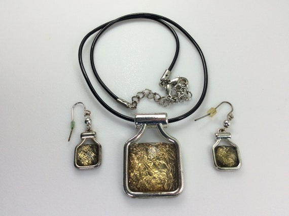 Vintage 16"-18" Necklace Dangle Earrings Set Silv… - image 1
