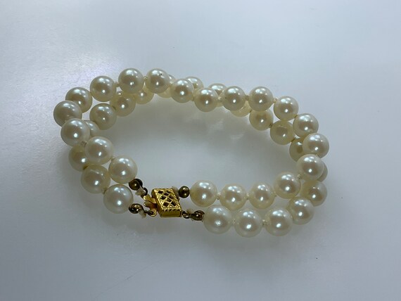 Vintage 7.25” Bracelet 2 Strands With White Pearl… - image 1