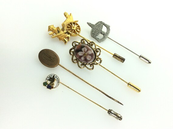 Vintage Lot Of Five Stick Pins Gold Silver Toned … - image 1