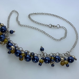 Vintage 20” Necklace Silver Toned Chain With Blue And Yellow Beads Used