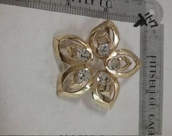 Goldtone Pin Brooch with Rhinestone