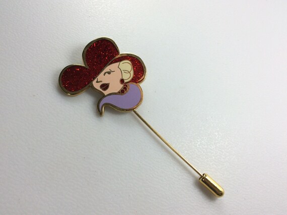 Vintage Stick Pin Gold Toned Woman With Hat Red S… - image 1