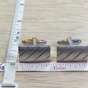 Vintage Silver Toned Rectangular Cuff Links Need Cleaned Some Rusting Used