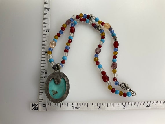 Vintage 15” Necklace Faux Turquoise Oval With Red… - image 2