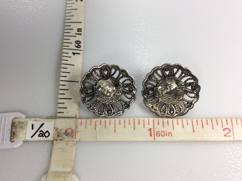 Vintage Post Earrings 925 Sterling Silver 5.3g Round Design With Faux Pearl Used